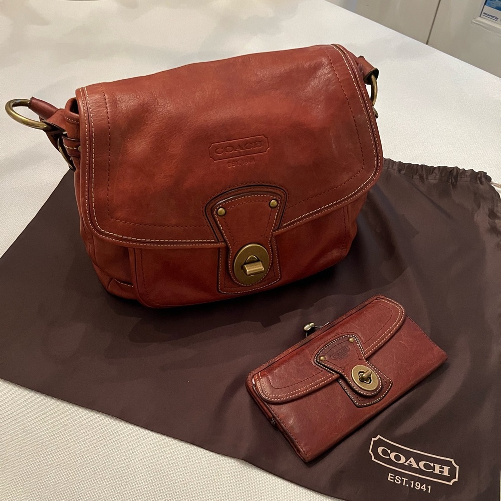 Vintage Coach saddle bag and matching wallet